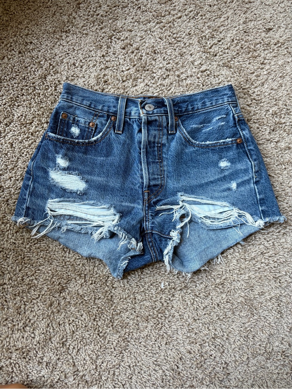Levi's Distressed Cutoff Denim Shorts - Medium Blue